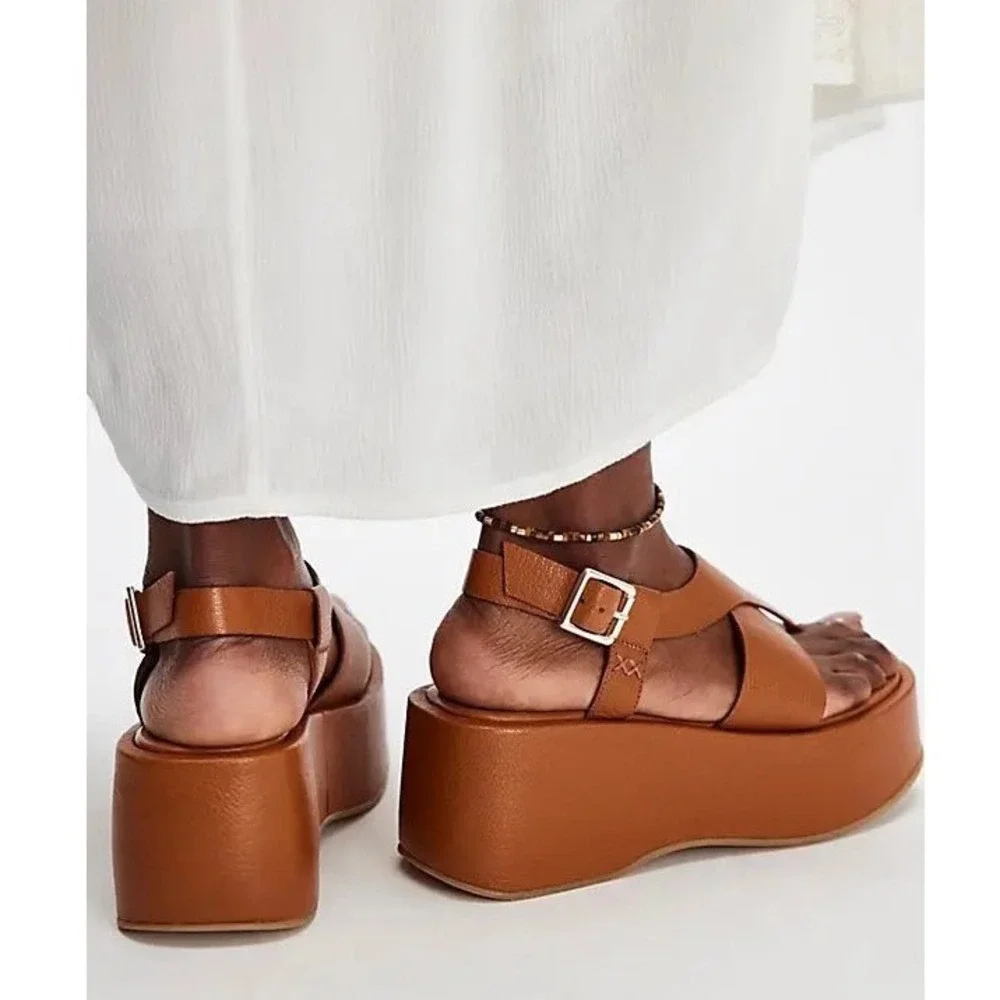 Free People Holt Flatform Sandals Wmn 8.5 brown Leather Slingback Wedge boho